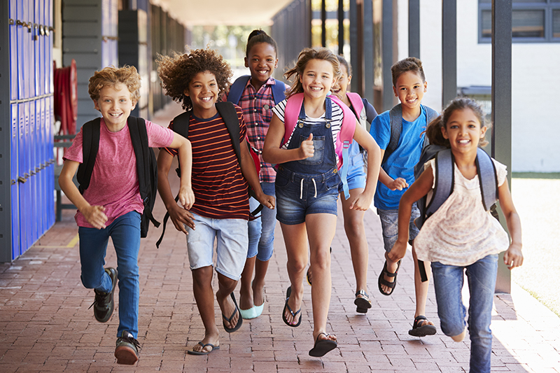 School children running