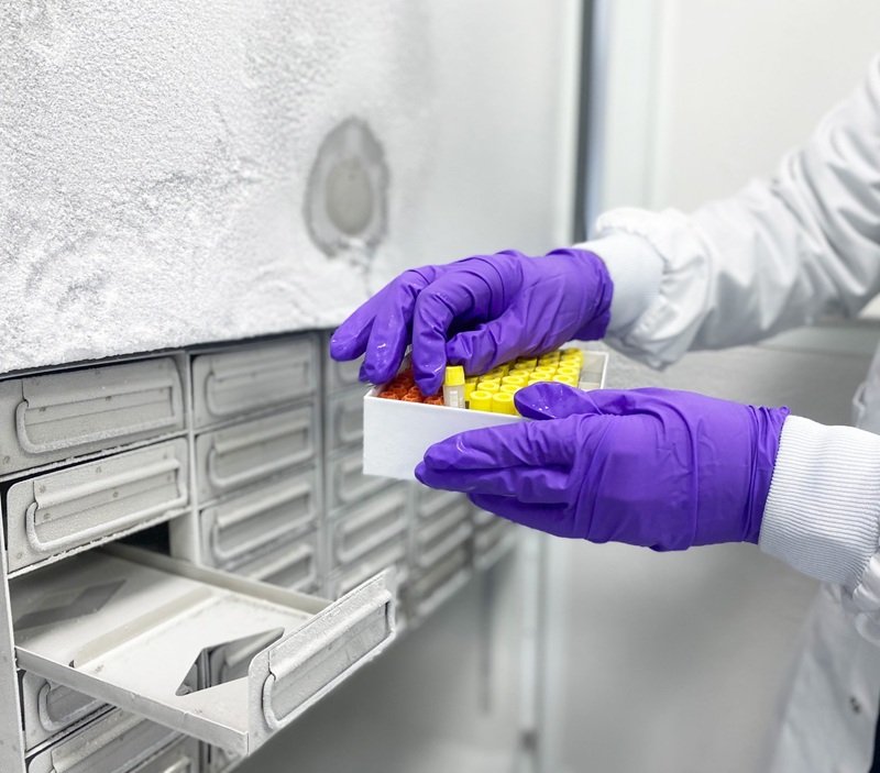 Hände greifen nach Blutproben