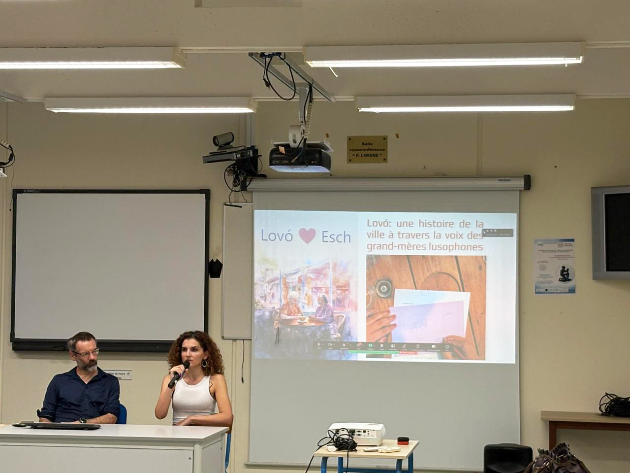Thomas Cauvin and Myriam Dalal during a presentation at Université des Antilles, Martinique