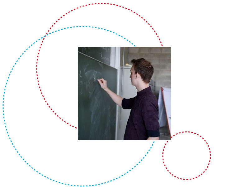 Teacher in front of blackboard